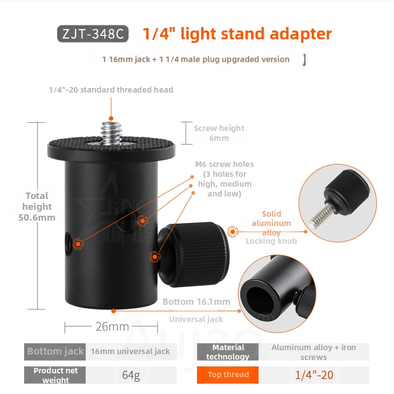 Cap de adaptor pentru stativ de iluminat 1/4 inch — montură pentru fotografie, pentru camere fără oglindă, bază 3/8 inch