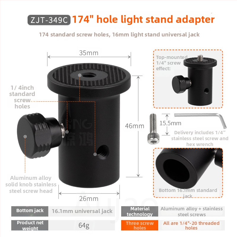 Cap de adaptor pentru stativ de iluminat 1/4 inch — montură pentru fotografie, pentru camere fără oglindă, bază 3/8 inch