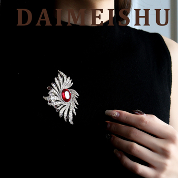 Καρφίτσα από χαλκό με ζιρκόν, σχέδιο φτερού, ηλεκτροπλατίωση, στυλ παλάτι, διακοσμητικό αξεσουάρ