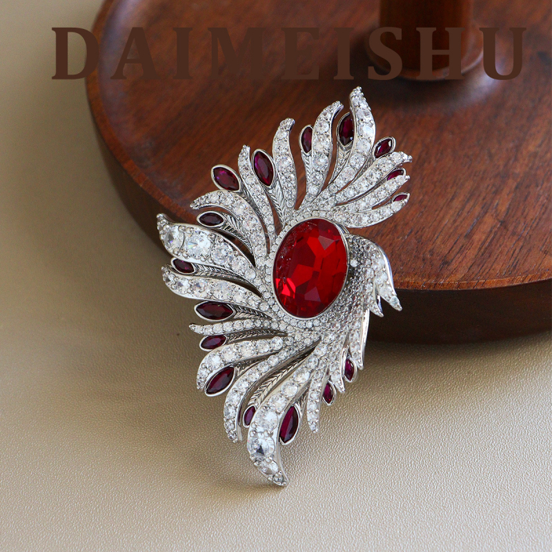 Καρφίτσα από χαλκό με ζιρκόν, σχέδιο φτερού, ηλεκτροπλατίωση, στυλ παλάτι, διακοσμητικό αξεσουάρ