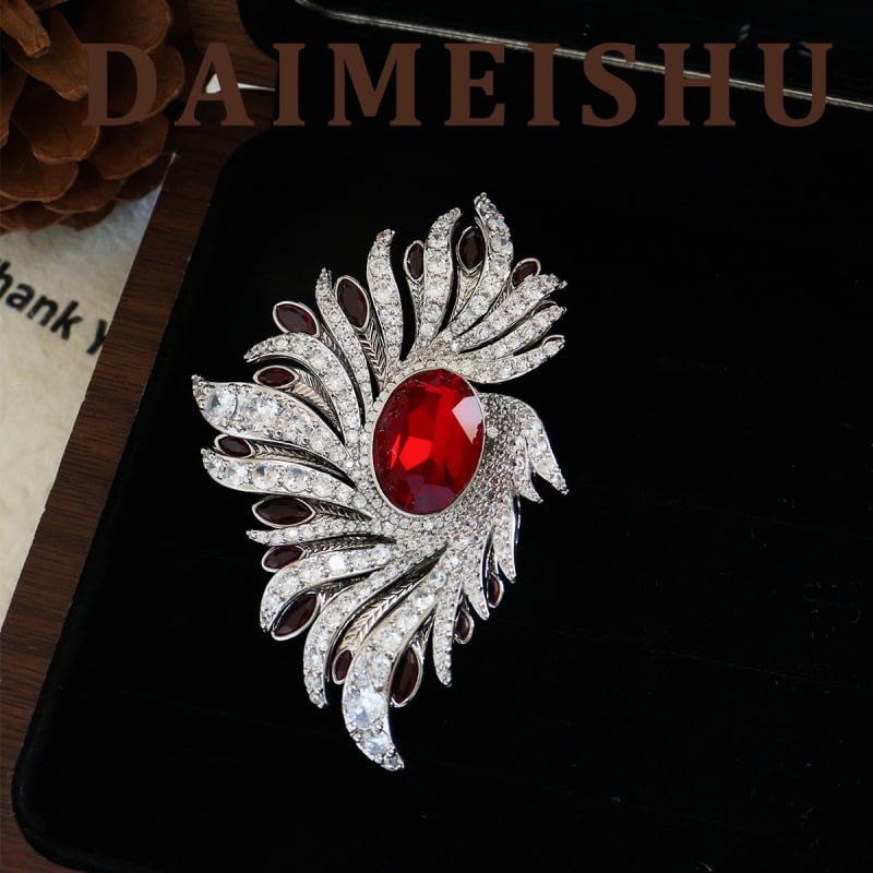 Καρφίτσα από χαλκό με ζιρκόν, σχέδιο φτερού, ηλεκτροπλατίωση, στυλ παλάτι, διακοσμητικό αξεσουάρ