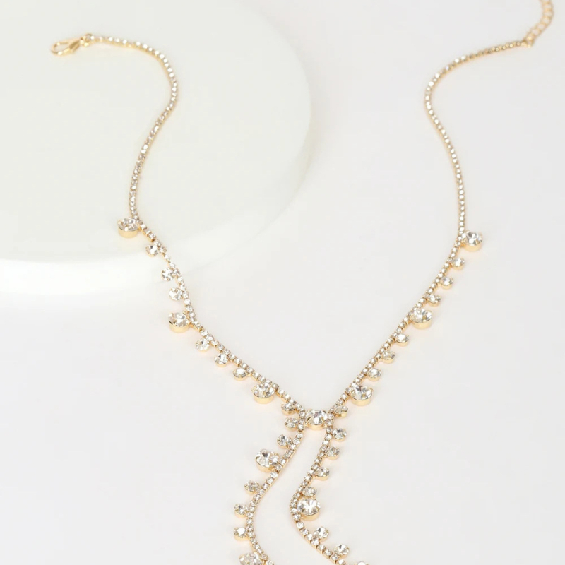 Dlhý náhrdelník s strapcami a príveskom zo zirkónu – zliatina, elektroplating, regulovateľná dĺžka, 20 g