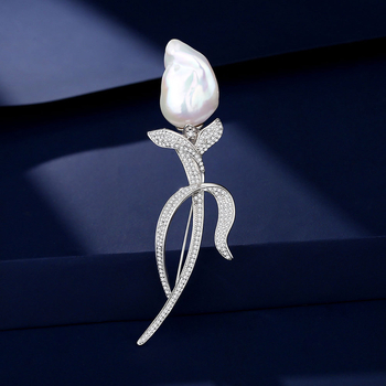 Μπαρόκ καρφίτσα με μαργαριτάρι σε σχήμα τουλίπας, 925 ασήμι, Van Ruowei, ηλεκτροπλατιωμένο, προέλευση Yangzhou