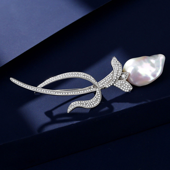 Μπαρόκ καρφίτσα με μαργαριτάρι σε σχήμα τουλίπας, 925 ασήμι, Van Ruowei, ηλεκτροπλατιωμένο, προέλευση Yangzhou