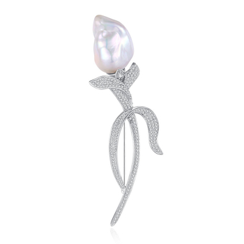 Μπαρόκ καρφίτσα με μαργαριτάρι σε σχήμα τουλίπας, 925 ασήμι, Van Ruowei, ηλεκτροπλατιωμένο, προέλευση Yangzhou