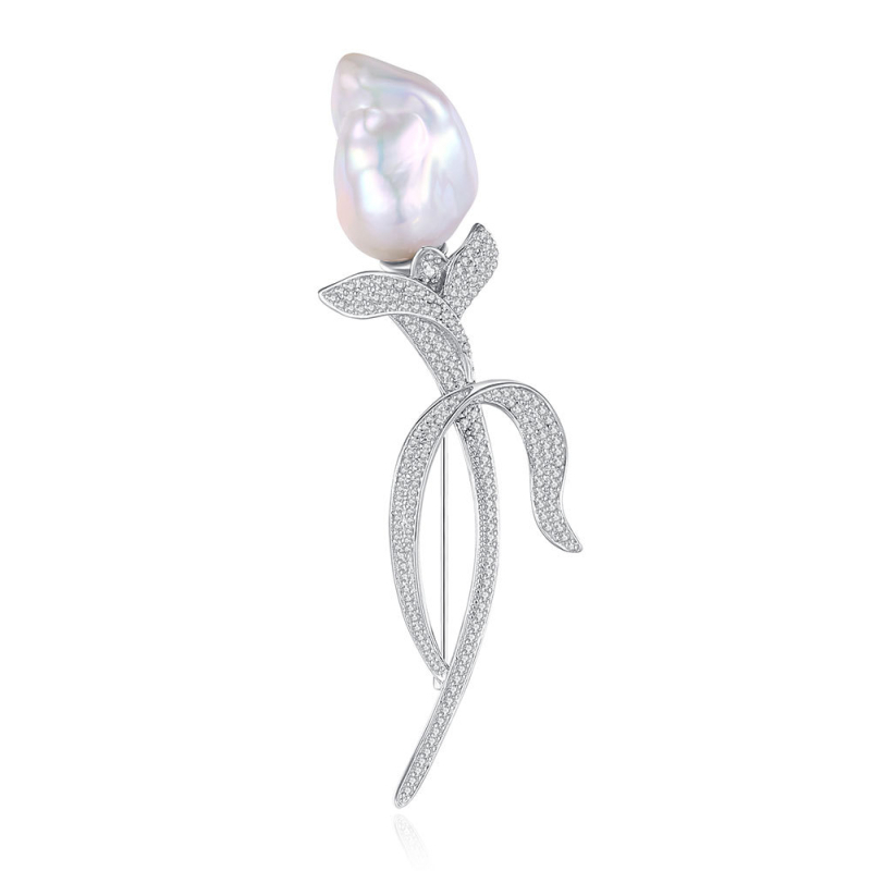 Μπαρόκ καρφίτσα με μαργαριτάρι σε σχήμα τουλίπας, 925 ασήμι, Van Ruowei, ηλεκτροπλατιωμένο, προέλευση Yangzhou