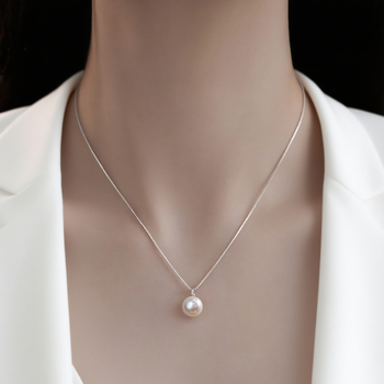 Ogrlica od srebra 99 s prirodnim slatkovodnim biserom, ručna izrada, kutijasti lanac, vila stil