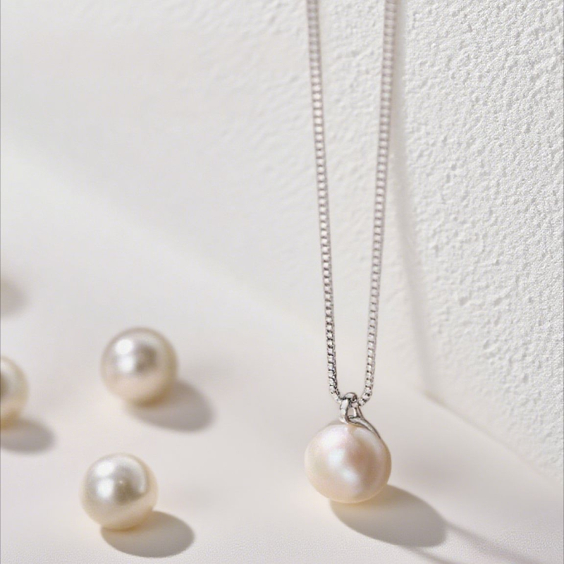 Ogrlica od srebra 99 s prirodnim slatkovodnim biserom, ručna izrada, kutijasti lanac, vila stil