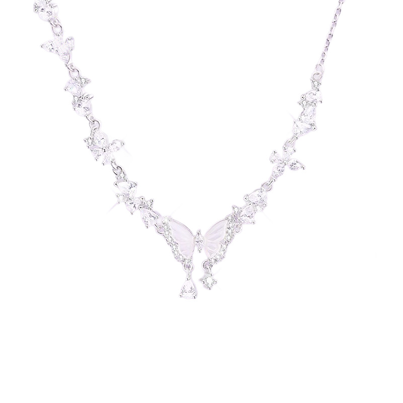 Ogrlica s motivom leptira od srebra 925, cirkonijem, O-lanac, 41–50 cm, oko 5,2 g, za žene