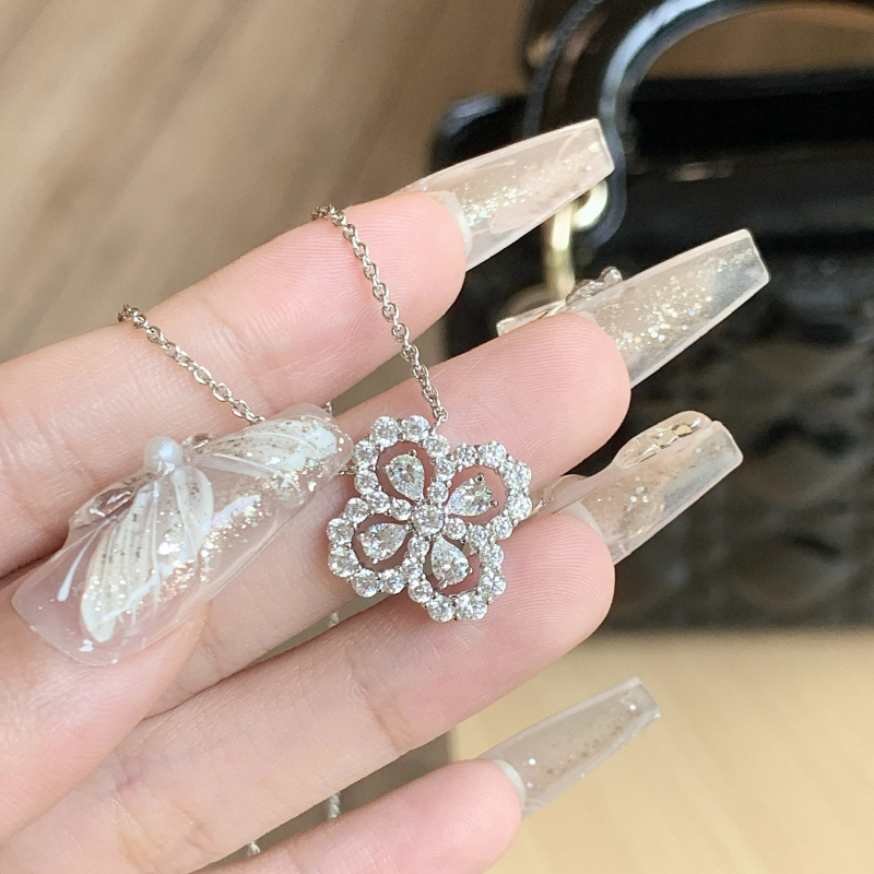 Colier trifoi cu patru foi, lanț încrucișat, pandant din cupru alb, lungime lanț 41–50 cm, extensie 5 cm, placare electroplating