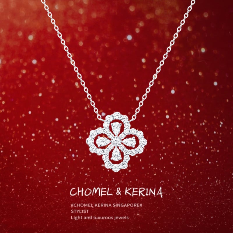 Colier trifoi cu patru foi, lanț încrucișat, pandant din cupru alb, lungime lanț 41–50 cm, extensie 5 cm, placare electroplating