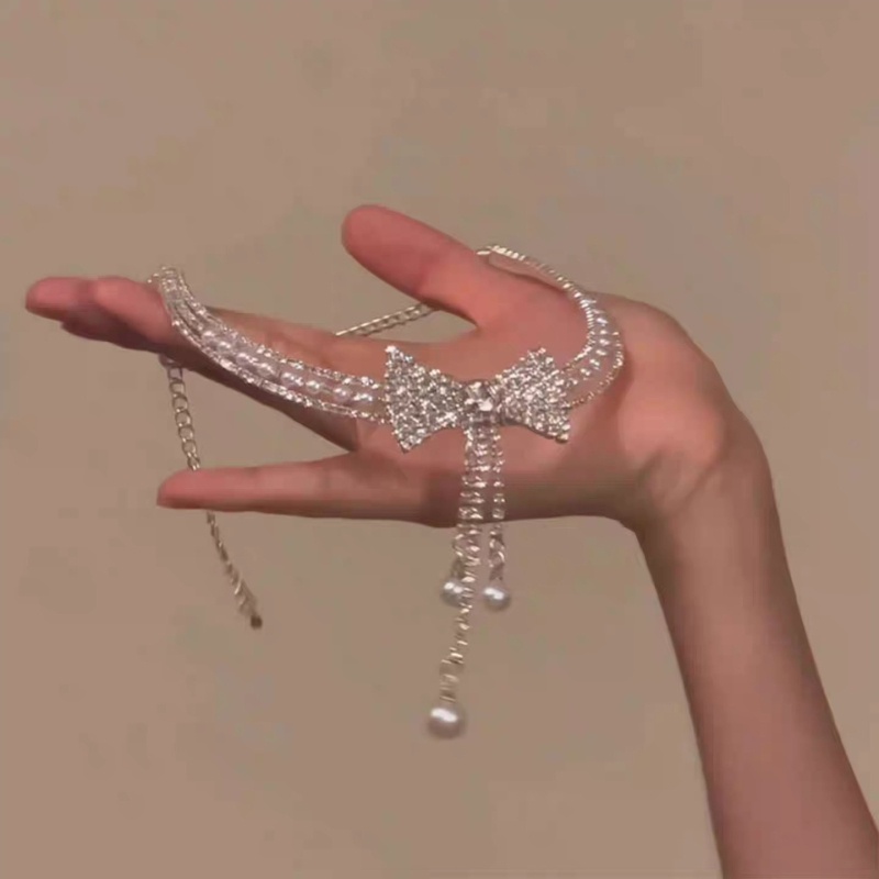 Τσόκερ κολιέ με σχέδιο φιόγκο και μαργαριταρένιο κρεμαστό, κανονική αλυσίδα, ανάμικτα υλικά