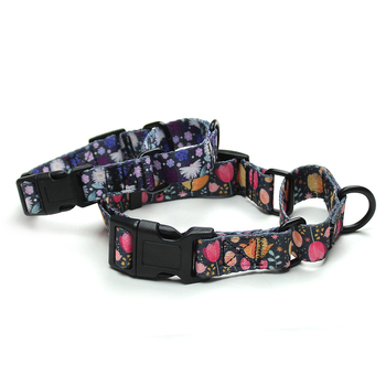 Virágos mintájú kisállatnyakörv hőtranszfer nyomtatással, állítható műanyag csattal, poliészter, macska és kutya számára, univerzális