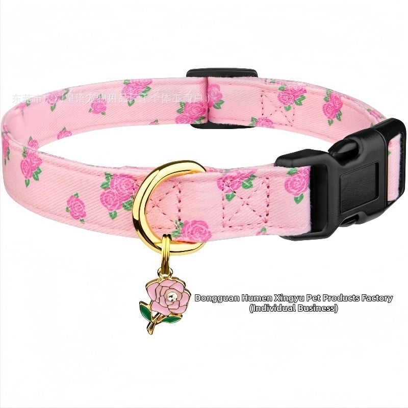 Kutyanyakörv pamut-poliészter anyagból, virágos mintával, Márka Star Language, állítható, lazább stílus