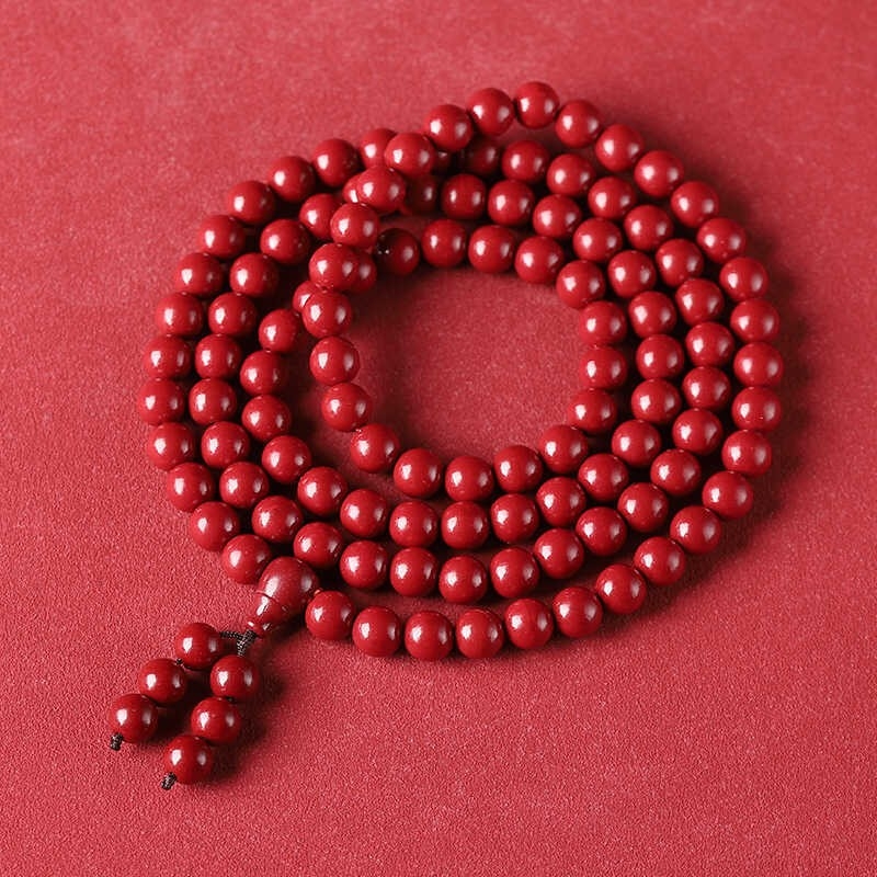 Huiya cinnabar karkötő, kézzel készített, 108 gyöngy, uniszex, természetes stílus