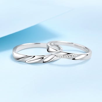 Inel din argint 925, Moissanit, Design Möbius, set pentru cuplu, finisaj electroplacare