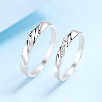 Inel din argint 925, Moissanit, Design Möbius, set pentru cuplu, finisaj electroplacare