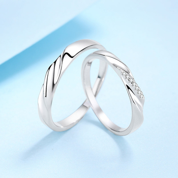 Inel din argint 925, Moissanit, Design Möbius, set pentru cuplu, finisaj electroplacare