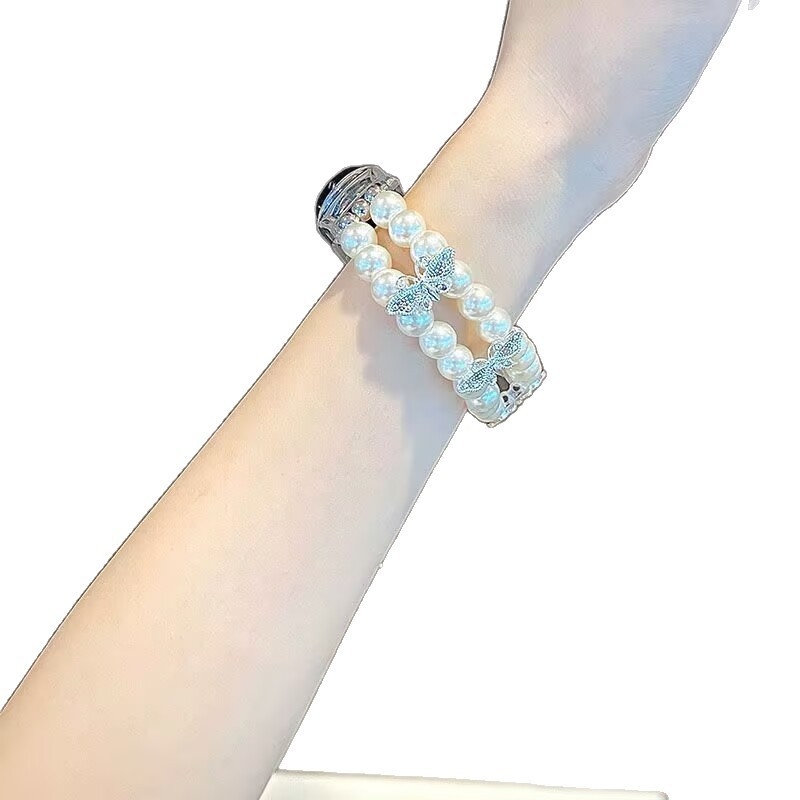 Taosi Bamboo remen za sat, dizajn dvostrukog reda bisernih leptira, materijal: smola, izlazak: proljeće 2025, stil: sladak, svjež i sladak