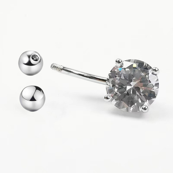 Пъпна пирсинг изработен от 925 сребро, минималистичен унисекс дизайн, геометричен стил, инкрустирани циркони