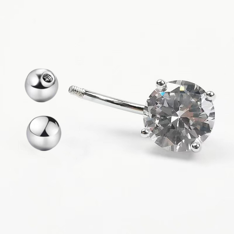 Пъпна пирсинг изработен от 925 сребро, минималистичен унисекс дизайн, геометричен стил, инкрустирани циркони