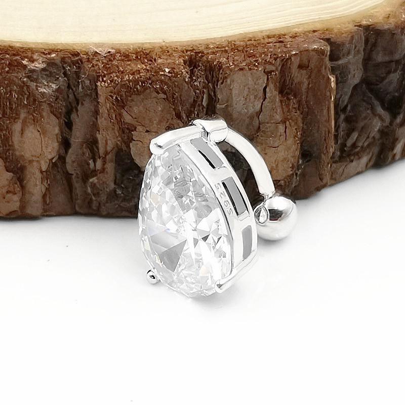 925-сребърен пръстен за пъп с капковиден циркон, унисекс, електроплатиран