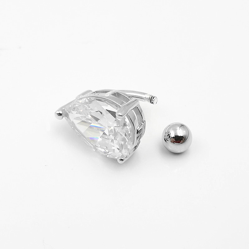 925-сребърен пръстен за пъп с капковиден циркон, унисекс, електроплатиран