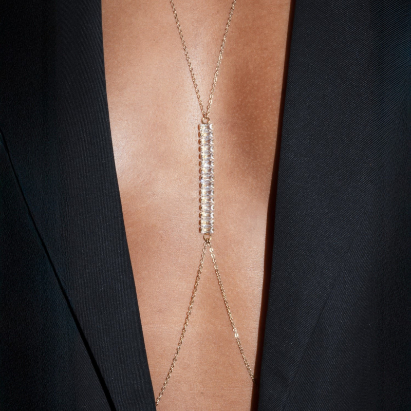 Lančić za prsa s cirkonima, slobodni kamen, bijeli kristal, elektroplatiranje