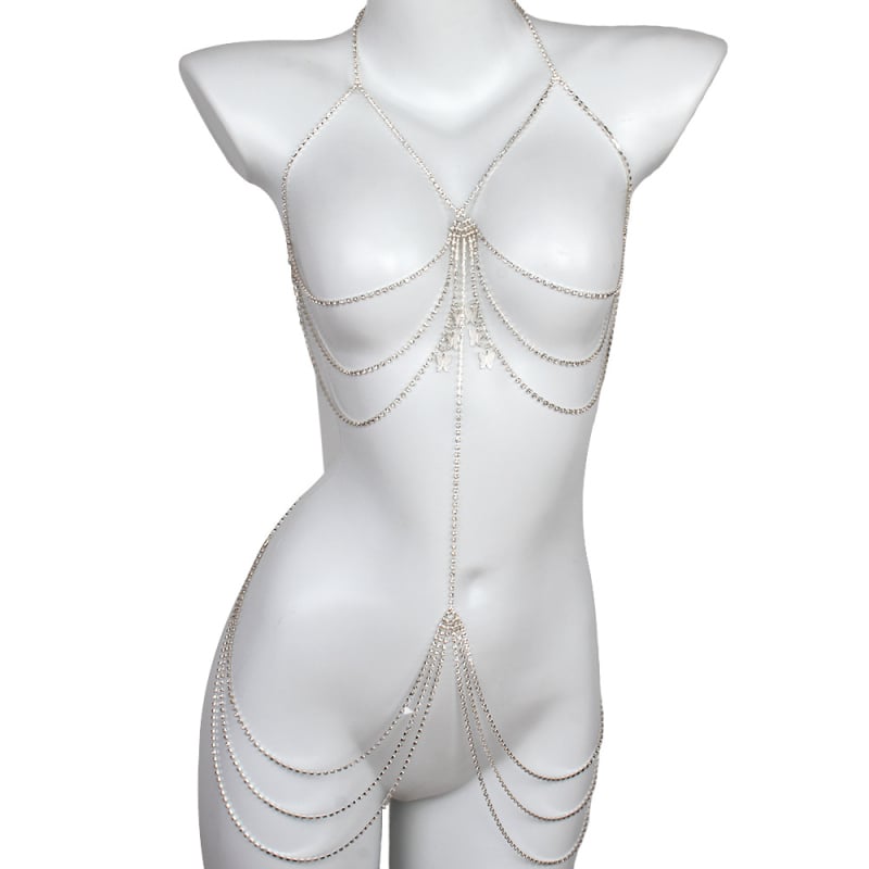 Ženska tijelo lanac za prsa – leptir geometrijski dizajn s kristalima, legura ugravirana kamenja, Princess serija, prilagodljivo