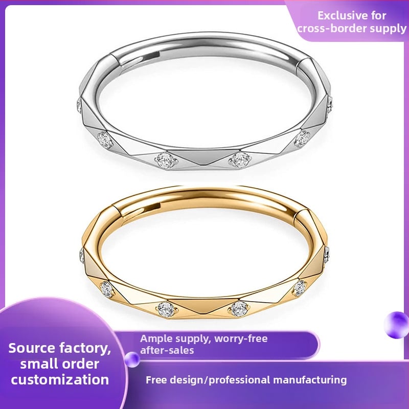 Zessen γεωμετρικό δαχτυλίδι μύτης από ανοξείδωτο ατσάλι με ζιρκόν κρύσταλλα