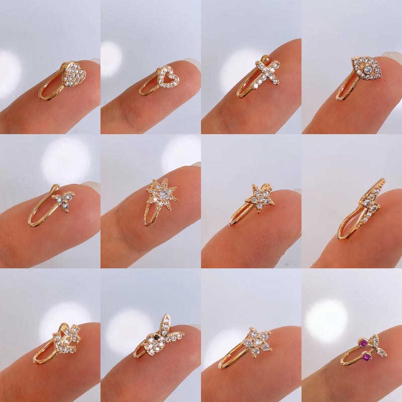 Κλιπ μύτης με ζιρκόν, χαλκός επιχρυσωμένος με 18K, σχέδιο καρδιάς, unisex