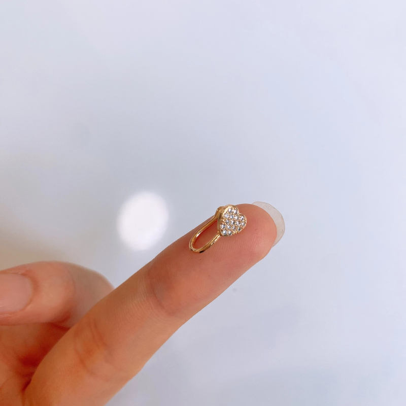 Clip nazal cu zirconiu, placare aur 18K pe cupru, design inimă, unisex