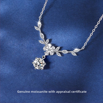 Colier cu pandantiv în formă de floare din argint 99% pur, lanț cu cruce, design inspirat din natură