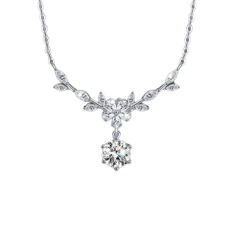 Colier cu pandantiv în formă de floare din argint 99% pur, lanț cu cruce, design inspirat din natură