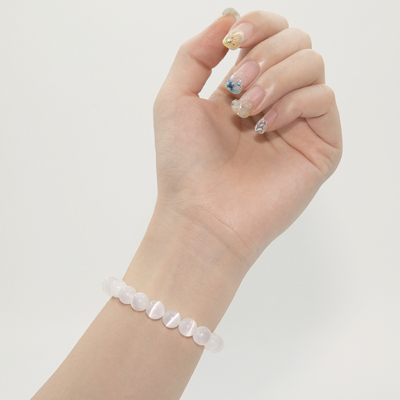 Prirodna gips narukvica s bijelim mačjim okom kamenjem, unisex, etnički stil, kristalni nakit za poklon