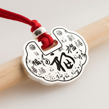 Náhrdelník pre deti zo striebra s gravírovaným kľúčom dlhovekosti, geometrický príves, 999 čisté striebro