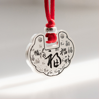 Náhrdelník pre deti zo striebra s gravírovaným kľúčom dlhovekosti, geometrický príves, 999 čisté striebro