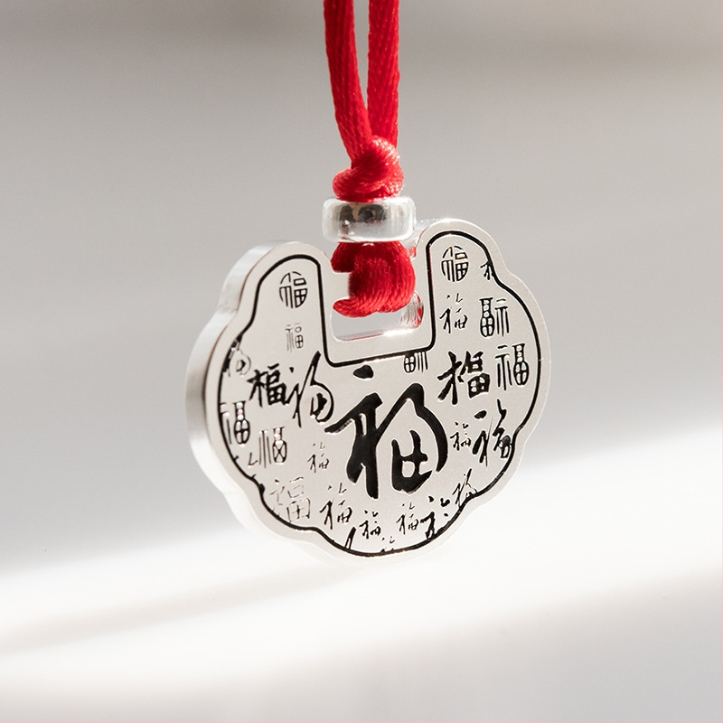 Náhrdelník pre deti zo striebra s gravírovaným kľúčom dlhovekosti, geometrický príves, 999 čisté striebro