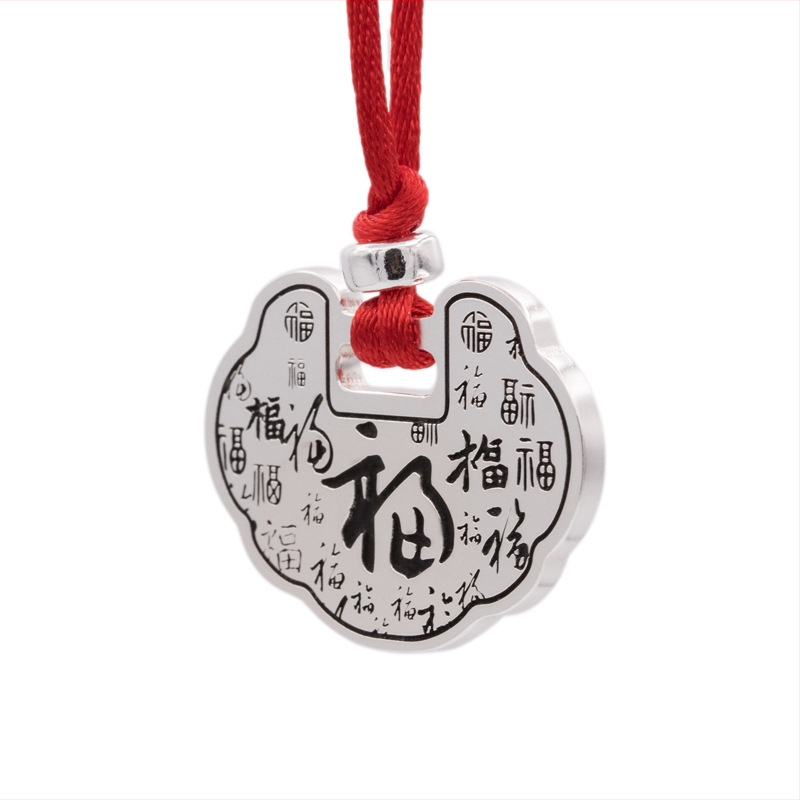 Náhrdelník pre deti zo striebra s gravírovaným kľúčom dlhovekosti, geometrický príves, 999 čisté striebro