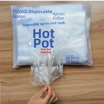 Vienkartinė PE plastiko prijuostė, skaidri, be rankovių, su logotipo spauda, storis 0,6