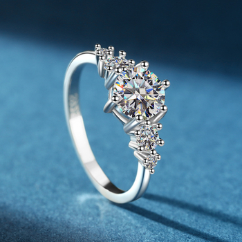 Inel din argint 925 cu Moissanite 1 ct, design geometric, pentru femei