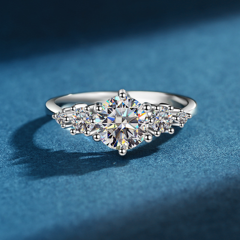 Inel din argint 925 cu Moissanite 1 ct, design geometric, pentru femei