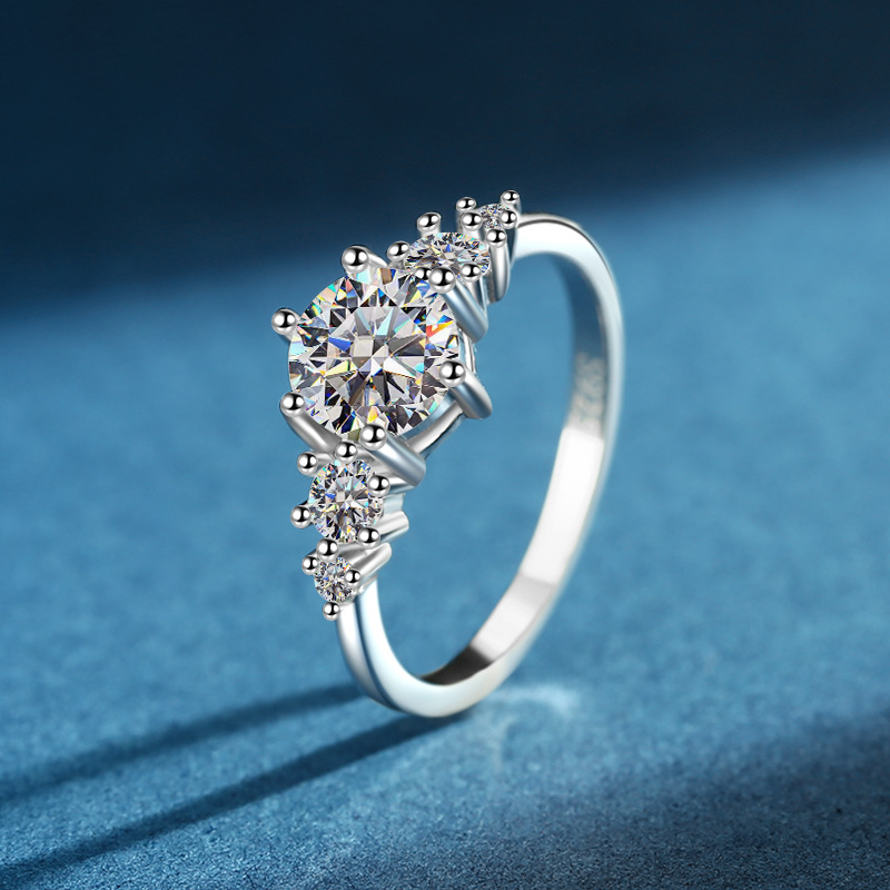 Inel din argint 925 cu Moissanite 1 ct, design geometric, pentru femei