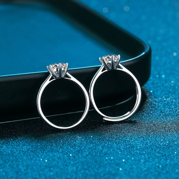 Inel din argint 925 cu moissanit, montură cu șase brațe, design geometric, stil feminin, 0.5 ct