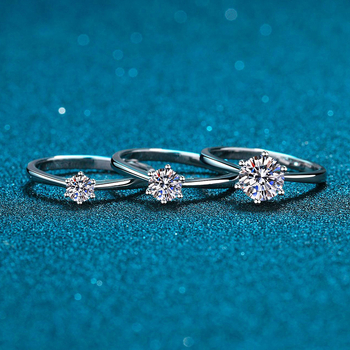 Inel din argint 925 cu moissanit, montură cu șase brațe, design geometric, stil feminin, 0.5 ct