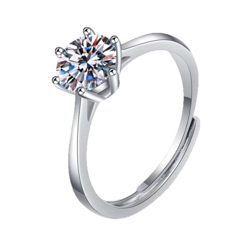 Inel din argint 925 cu moissanit, montură cu șase brațe, design geometric, stil feminin, 0.5 ct