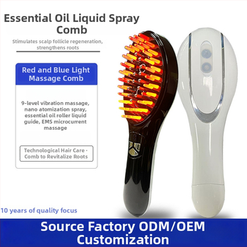2-in-1 šukos plaukų augimui ir priežiūrai su eterinio aliejaus purškalu, nano purškimu, EMS mikro srovėmis (3 lygmenys), 9 vibracijos lygmenys, šviesos terapija, elektrinis galvos odos masažas