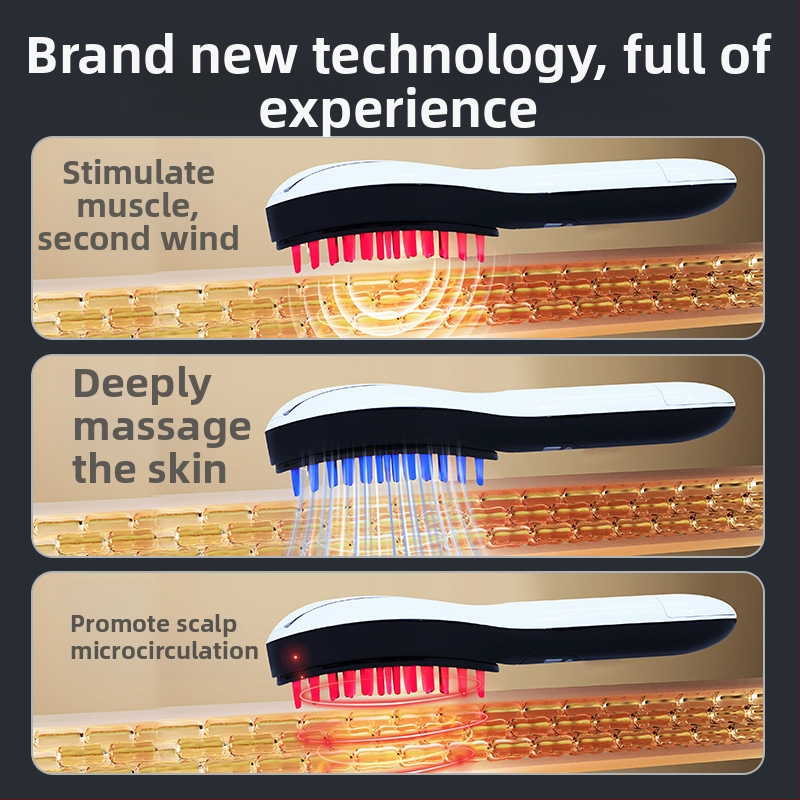 2-in-1 šukos plaukų augimui ir priežiūrai su eterinio aliejaus purškalu, nano purškimu, EMS mikro srovėmis (3 lygmenys), 9 vibracijos lygmenys, šviesos terapija, elektrinis galvos odos masažas