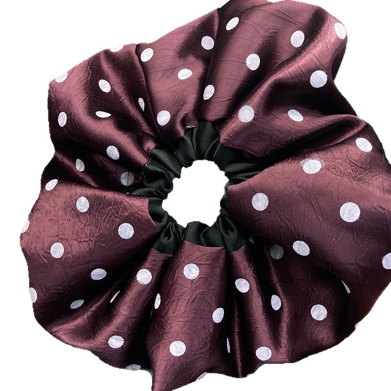 Ластичка за коса - сатенова с полка-дот дизайн, ретро елегантност, еластична ластичка за опашка (Материал: сатен; Обработка: Seiko; Произход: Jinhua; Стил: Оригинален дизайн; Еластичност: Висока)