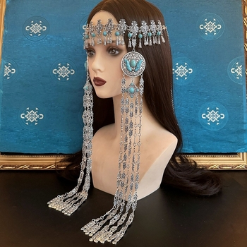 Монголска традиционна украса за глава от сплави, етно стил, електроплатиране